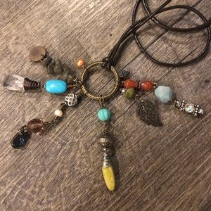 Boho necklace on leather.